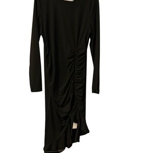 Chic Black Ruched Long Sleeve Dress